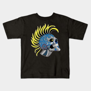 Tattooed Robot Skull with Yellow Mohawk Kids T-Shirt